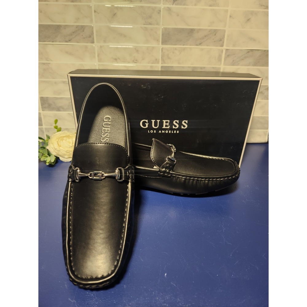 New Guess Men's Ansto Loafer Shoes, Black Color, Size 7.5M